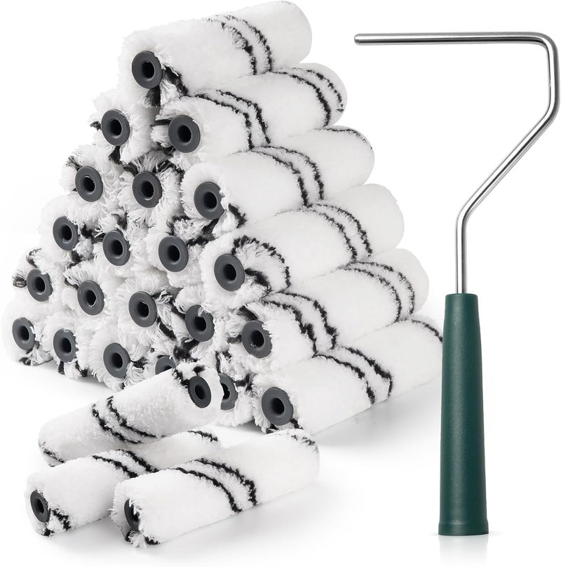 CoatPro Twools Store Microfiber Paint Roller Covers, 24 Pack Paint Roller 4 Inch (3/8 Inch Nap), Paint Roller Frame, Small Paint Rollers for Painting Walls, Home Improvement Paint Supplies - Image 1